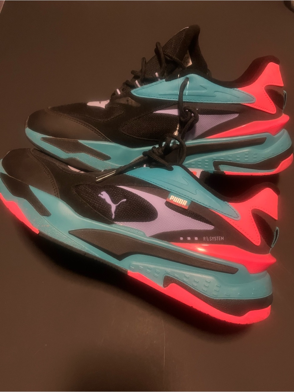 Puma Black Sneakers with Turquoise and Hot Pink Accents